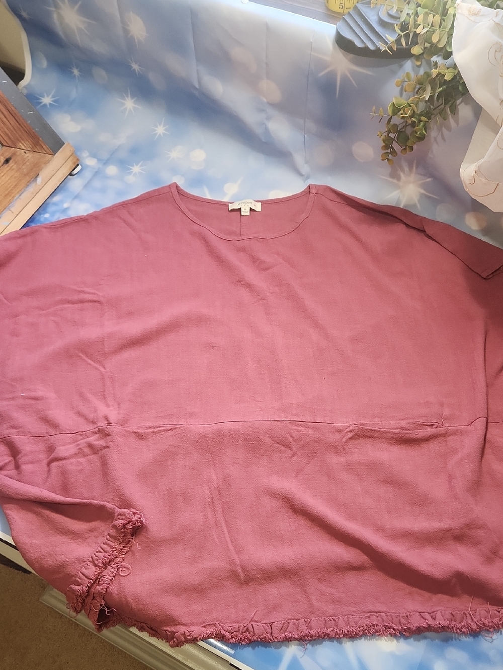 Umgee Mauve Pink Oversized Tunic with Frayed Hem - FLAW
